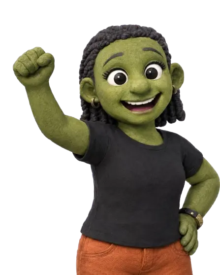 Green clay character pointing
