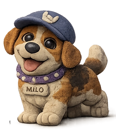 Milo, the puzzle mascot, smiling
